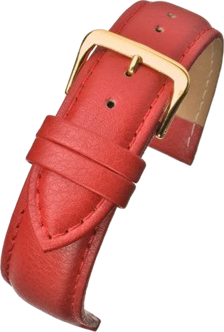 Official Chrono Straps UK product photo of the red padded buffalo-grain leather strap with gold-tone buckle, isolated from its white background.