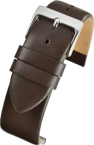 Official Chrono Straps UK product photo of the smooth brown leather watch strap with silver buckle, isolated from its original background.