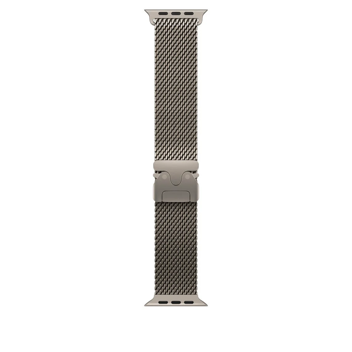 Official iModWatch image of the natural-finish titanium Milanese Apple Watch strap.