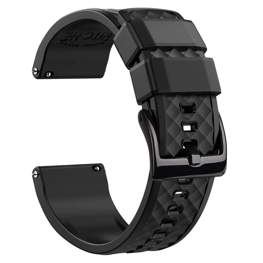 Official Ritche image of the black silicone strap with black buckle in the 20 mm variant.